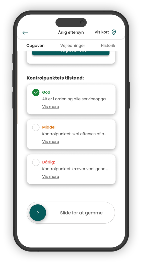 NemDKV-appens kontrolpunkt med valg mellem god, middel og dårlig tilstand