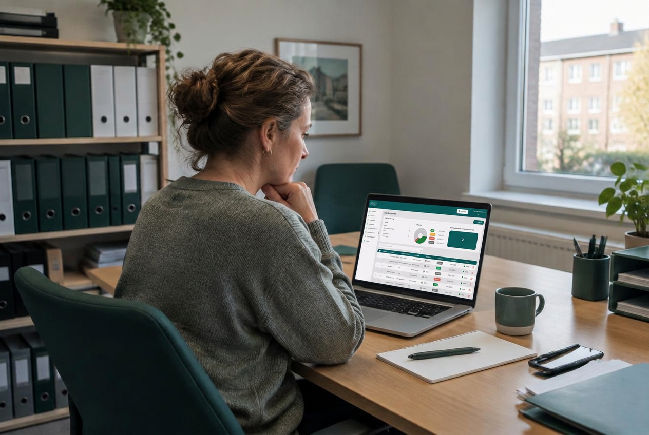 Medarbejder i administrationen følger opgaverne i NemDKV på computeren